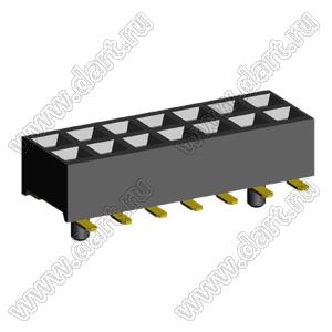 2207SM-14G-24-PG (2x7) розетка прямая двухрядная (гнездо) на плату для поверхностного (SMD) монтажа, шаг 2,00 x 2,00 мм, высота 2,4 мм, 2x7 конт. с направляющими в плату