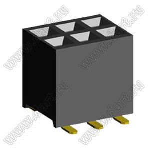 2207SM-06G-45 (2x3) (PBD2-06SM, Molex 78788-0624) розетка прямая двухрядная (гнездо) на плату для поверхностного (SMD) монтажа, шаг 2,00 x 2,00 мм, высота 4,5 мм, 2x3 конт.; P=2.00x2.00; 06S-