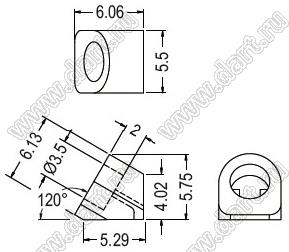 LEDA-5 держатель 3 мм светодиода на плату наклонный; C=3,5мм; нейлон-66 (UL); натуральный