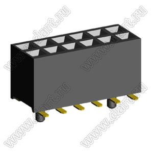 2207SM-12G-45-PG (2x6) розетка прямая двухрядная (гнездо) на плату для поверхностного (SMD) монтажа, шаг 2,00 x 2,00 мм, высота 4,5 мм, 2x6 конт. с направляющими в плату