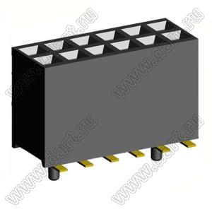 2200SB-012G-SM-45-PG Розетка прямая двухрядная (гнездо) для поверхностного (SMD) монтажа на плату с направляющими, шаг 1,27x1,27мм, h=4,5мм; 2x6конт.