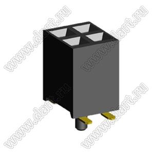 2207SM-04G-45-PG (2x2) розетка прямая двухрядная (гнездо) на плату для поверхностного (SMD) монтажа, шаг 2,00 x 2,00 мм, высота 4,5 мм, 2x2 конт. с направляющими в плату