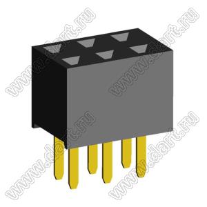 2207S-06G (2x3) (PBD2-6) розетка прямая двухрядная (гнездо) на плату для монтажа в отверстия, шаг 2,00 x 2,00 мм, 2х3 конт.