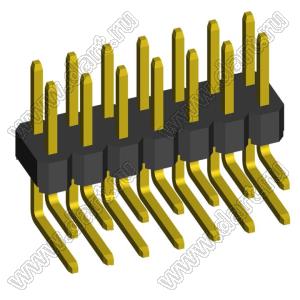 2213R-14G (PLD-14R) вилка открытая угловая двухрядная на плату для монтажа в отверстия; шаг 2.54мм; P=2,54мм; 14-конт.