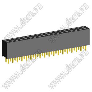 2214S-36G-85 (PBD-36) розетка двухрядная прямая (гнездо) на плату для монтажа в отверстия, высота изолятора 8,5 мм; шаг 2,54 x 2,54 мм; 2х18 конт.