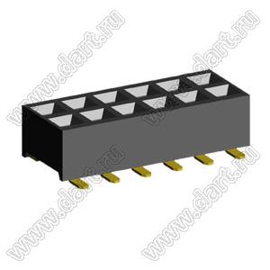 2207SM-12G-24 (2x6) розетка прямая двухрядная (гнездо) на плату для поверхностного (SMD) монтажа, шаг 2,00 x 2,00 мм, высота 2,4 мм, 2x6 конт.