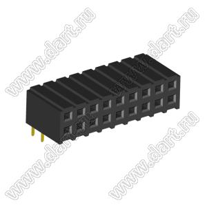 2207R-18G (PBD2-18R, DS1026-13-2X9S8BR) розетка угловая двухрядная (гнездо) на плату для монтажа в отверстия; шаг 2.00x2.00мм; 2x9-конт.