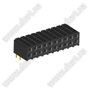 2207R-20G (PBD2-20R, DS1026-13-2X10S8BR) розетка угловая двухрядная (гнездо) на плату для монтажа в отверстия; шаг 2.00x2.00мм; 2x10-конт.