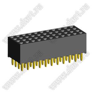 1999S-044G-635 розетка прямая четырехрядная (гнездо) на плату для монтажа в отверстия, шаг 2,00 x 2,00 мм, высота изолятора 6,35мм, 4х11 конт.
