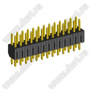 2204S-26G вилка открытая прямая двухрядная на плату с увеличенным изолятором для монтажа в отверстия, шаг 2,00 x 2,00 мм, 26 конт.