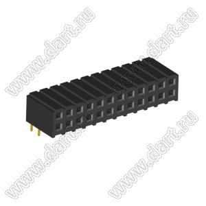2207R-24G (PBD2-24R, DS1026-13-2X12S8BR) розетка угловая двухрядная (гнездо) на плату для монтажа в отверстия; шаг 2.00x2.00мм; 2x12-конт.