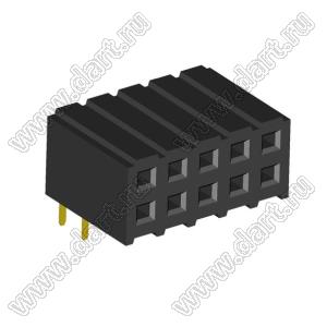 2207R-10G (PBD2-10R, DS1026-13-2X5S8BR) розетка угловая двухрядная (гнездо) на плату для монтажа в отверстия; шаг 2.00x2.00мм; 2x5-конт.