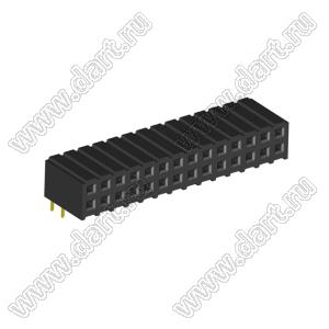 2207R-28G (PBD2-28R, DS1026-13-2X14S8BR) розетка угловая двухрядная (гнездо) на плату для монтажа в отверстия; шаг 2.00x2.00мм; 2x14-конт.