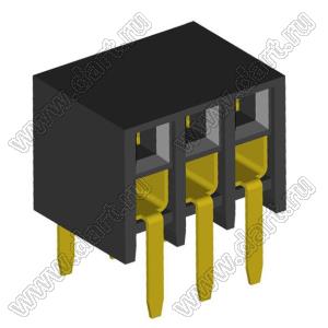 2207BR-06G розетка прямая двухрядная с боковым входом на плату для монтажа в отверстия; шаг 2,00 x 2,00 мм; (2x3) конт.