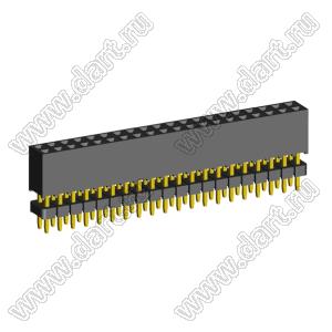 2207SDI-40G-935 розетка прямая двухрядная с двойным изолятором (гнездо) на плату для монтажа в отверстия, шаг 2,00 x 2,00 мм А=3,8мм, В=9,35мм, 2х20 конт.