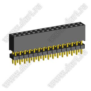 2207SDI-30G-935 розетка прямая двухрядная с двойным изолятором (гнездо) на плату для монтажа в отверстия, шаг 2,00 x 2,00 мм А=3,8мм, В=9,35мм, 2х15 конт.