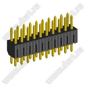 2204S-20G вилка открытая прямая двухрядная на плату с увеличенным изолятором для монтажа в отверстия, шаг 2,00 x 2,00 мм, 20 конт.