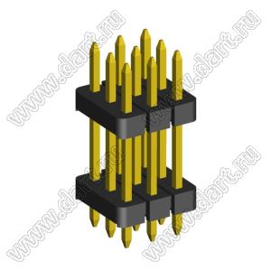 2203PDI-009G-H15-2660 вилка открытая прямая трехрядная с двойным изолятором на плату для монтажа в отверстия; шаг 2,00 x 2,00 мм; (3x3) конт.