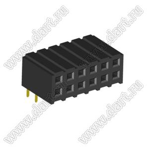 2207R-12G (PBD2-12R, DS1026-13-2X6S8BR) розетка угловая двухрядная (гнездо) на плату для монтажа в отверстия; шаг 2.00x2.00мм; 2x6-конт.