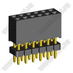 2207SDI-12G-935 розетка прямая двухрядная с двойным изолятором (гнездо) на плату для монтажа в отверстия, шаг 2,00 x 2,00 мм А=3,8мм, В=9,35мм, 2х6 конт.