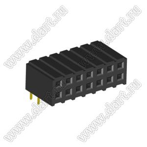 2207R-14G (PBD2-14R, DS1026-13-2X7S8BR) розетка угловая двухрядная (гнездо) на плату для монтажа в отверстия; шаг 2.00x2.00мм; 2x7-конт.