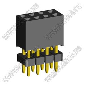 2207SDI-08G-935 розетка прямая двухрядная с двойным изолятором (гнездо) на плату для монтажа в отверстия, шаг 2,00 x 2,00 мм А=3,8мм, В=9,35мм, 2х4 конт.