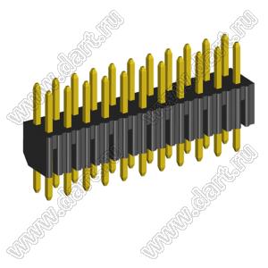 2204S-22G вилка открытая прямая двухрядная на плату с увеличенным изолятором для монтажа в отверстия, шаг 2,00 x 2,00 мм, 22 конт.