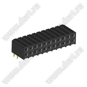 2207R-22G (PBD2-22R, DS1026-13-2X11S8BR) розетка угловая двухрядная (гнездо) на плату для монтажа в отверстия; шаг 2.00x2.00мм; 2x11-конт.