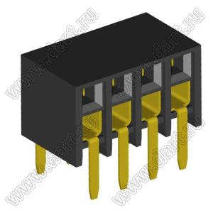 2207BR-08G розетка прямая двухрядная с боковым входом на плату для монтажа в отверстия; шаг 2,00 x 2,00 мм; (2x4) конт.