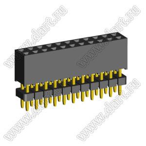 2207SDI-22G-935 розетка прямая двухрядная с двойным изолятором (гнездо) на плату для монтажа в отверстия, шаг 2,00 x 2,00 мм А=3,8мм, В=9,35мм, 2х11 конт.