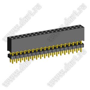 2207SDI-36G-935 розетка прямая двухрядная с двойным изолятором (гнездо) на плату для монтажа в отверстия, шаг 2,00 x 2,00 мм А=3,8мм, В=9,35мм, 2х18 конт.