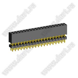 2207SDI-38G-935 розетка прямая двухрядная с двойным изолятором (гнездо) на плату для монтажа в отверстия, шаг 2,00 x 2,00 мм А=3,8мм, В=9,35мм, 2х19 конт.