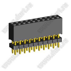 2207SDI-20G-935 розетка прямая двухрядная с двойным изолятором (гнездо) на плату для монтажа в отверстия, шаг 2,00 x 2,00 мм В=9,35мм, 2х10 конт