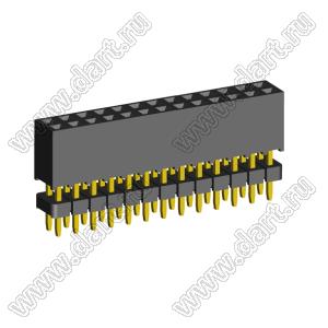 2207SDI-26G-935 розетка прямая двухрядная с двойным изолятором (гнездо) на плату для монтажа в отверстия, шаг 2,00 x 2,00 мм А=3,8мм, В=9,35мм, 2х13 конт.