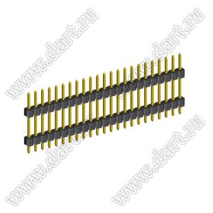 2210DI-23G-1200 (PLH2-23) вилка открытая прямая с двойным изолятором однорядная на плату для монтажа в отверстия, шаг 2,00 мм, L=12,0 мм, 23 конт.