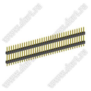 2210DI-36G-1200 (PLH2-36) вилка открытая прямая с двойным изолятором однорядная на плату для монтажа в отверстия, шаг 2,00 мм, L=12,0 мм, 36 конт.
