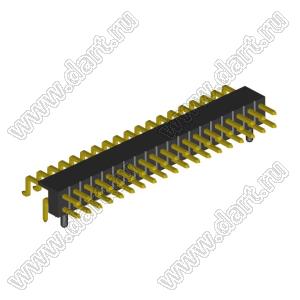 2208R-38G-A60632-PG вилка открытая угловая двухрядная с направляющими на плату для монтажа в отверстия и SMD; шаг 2,00 x 2,00 мм; (2x19) конт.