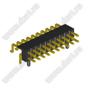 2208R-20G-A60632-PG вилка открытая угловая двухрядная с направляющими на плату для монтажа в отверстия и SMD; шаг 2,00 x 2,00 мм; (2x10) конт.