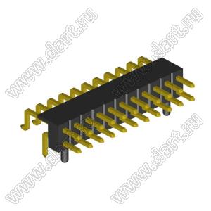 2208R-22G-A60632-PG вилка открытая угловая двухрядная с направляющими на плату для монтажа в отверстия и SMD; шаг 2,00 x 2,00 мм; (2x11) конт.
