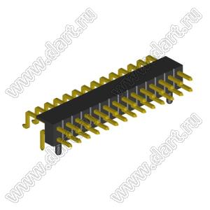 2208R-28G-A60632-PG вилка открытая угловая двухрядная с направляющими на плату для монтажа в отверстия и SMD; шаг 2,00 x 2,00 мм; (2x14) конт.