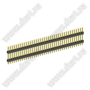 2210DI-38G-1200 (PLH2-38) вилка открытая прямая с двойным изолятором однорядная на плату для монтажа в отверстия, шаг 2,00 мм, L=12,0 мм, 38 конт.