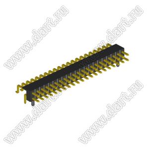 2208R-42G-A60632-PG вилка открытая угловая двухрядная с направляющими на плату для монтажа в отверстия и SMD; шаг 2,00 x 2,00 мм; (2x21) конт.