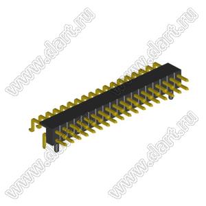 2208R-36G-A60632-PG вилка открытая угловая двухрядная с направляющими на плату для монтажа в отверстия и SMD; шаг 2,00 x 2,00 мм; (2x18) конт.