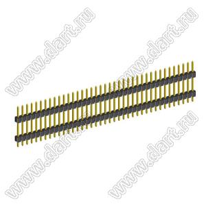 2210DI-39G-1200 (PLH2-39) вилка открытая прямая с двойным изолятором однорядная на плату для монтажа в отверстия, шаг 2,00 мм, L=12,0 мм, 39 конт.