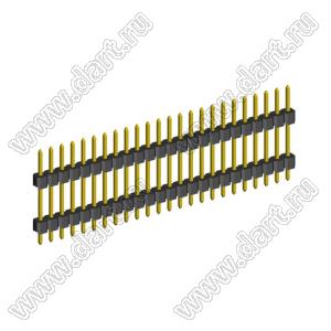 2210DI-24G-1200 (PLH2-24) вилка открытая прямая с двойным изолятором однорядная на плату для монтажа в отверстия, шаг 2,00 мм, L=12,0 мм, 24 конт.