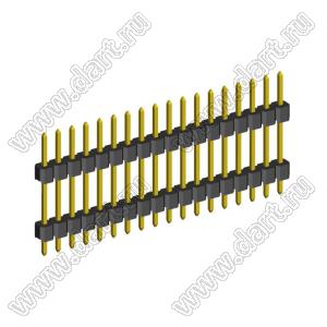 2210DI-18G-1200 (PLH2-18) вилка открытая прямая с двойным изолятором однорядная на плату для монтажа в отверстия, шаг 2,00 мм, L=12,0 мм, 18 конт.