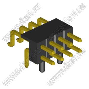 2208R-08G-A60632-PG вилка открытая угловая двухрядная с направляющими на плату для монтажа в отверстия и SMD; шаг 2,00 x 2,00 мм; (2x4) конт.
