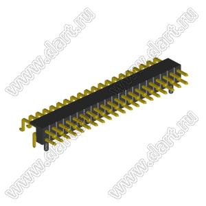 2208R-40G-A60632-PG вилка открытая угловая двухрядная с направляющими на плату для монтажа в отверстия и SMD; шаг 2,00 x 2,00 мм; (2x20) конт.