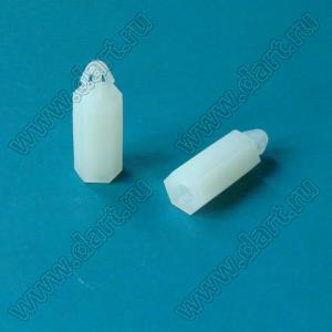 MAE-12T фиксатор платы с защелкой в плату и резьбой М3x0,5; A=12,0мм; dп=3,0мм; s=1,6мм; нейлон-66 (UL); натуральный