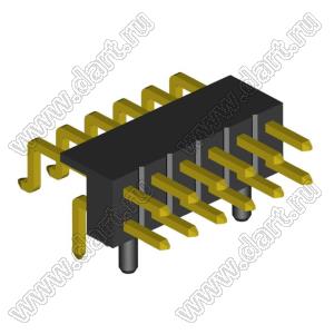 2208R-10G-A60632-PG вилка открытая угловая двухрядная с направляющими на плату для монтажа в отверстия и SMD; шаг 2,00 x 2,00 мм; (2x5) конт.